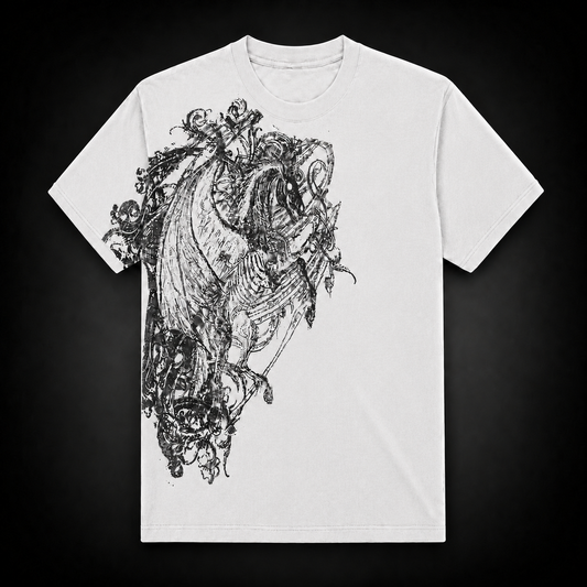 White Horse Graphic Tee – front, black winged horse print on white